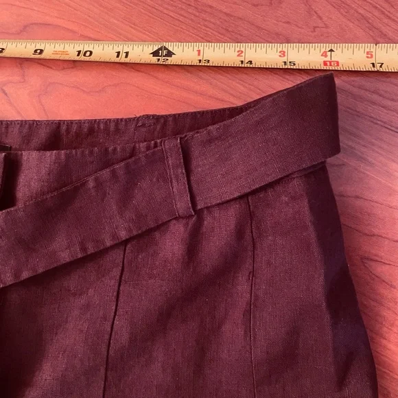 VTG Y2K 100% Linen Crop Pants Extra Wide Leg Gaucho Culottes Brown Belted Moda 4 - Picture 6 of 7
